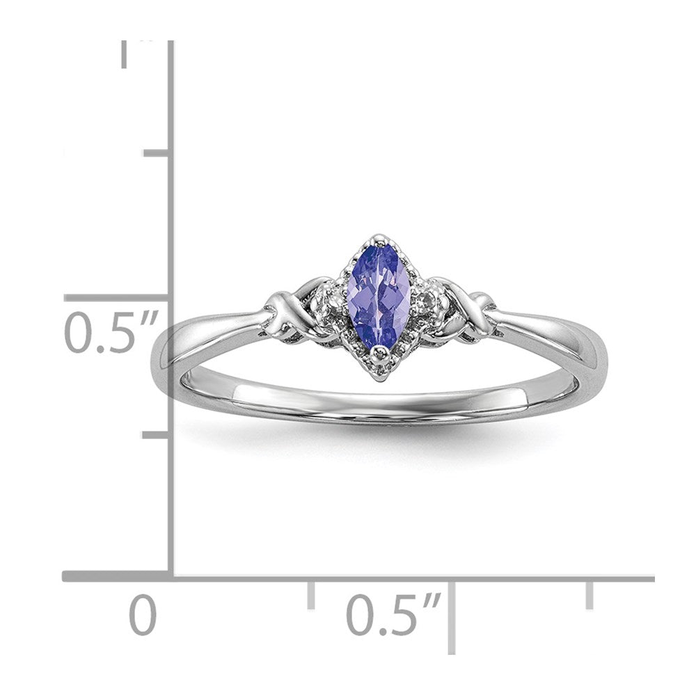 Sterling Silver Rhodium Diamond And Tanzanite Ring