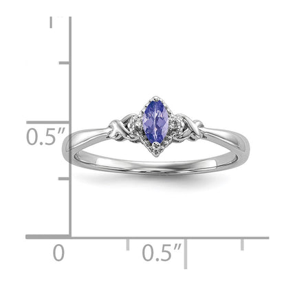Sterling Silver Rhodium Diamond And Tanzanite Ring