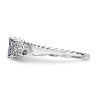 Sterling Silver Rhodium 3 Stone Tanzanite And Diamond Ring (Size 8 Only)