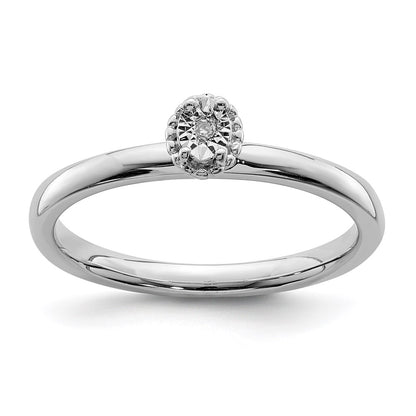 Sterling Silver Rhodium Plated Polished Diamond Ring