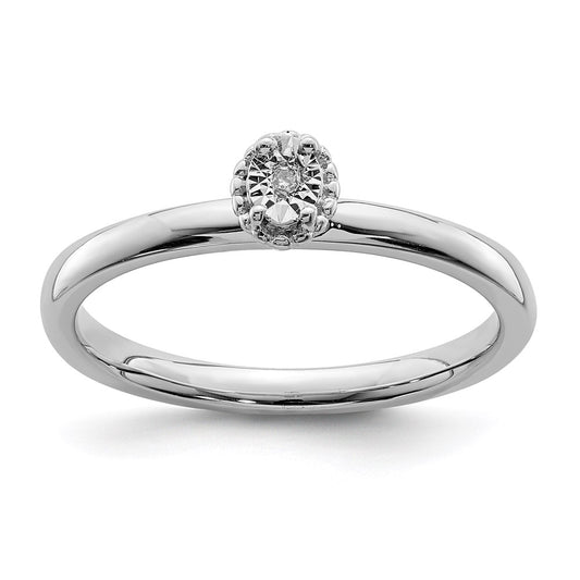Sterling Silver Rhodium Plated Polished Diamond Ring