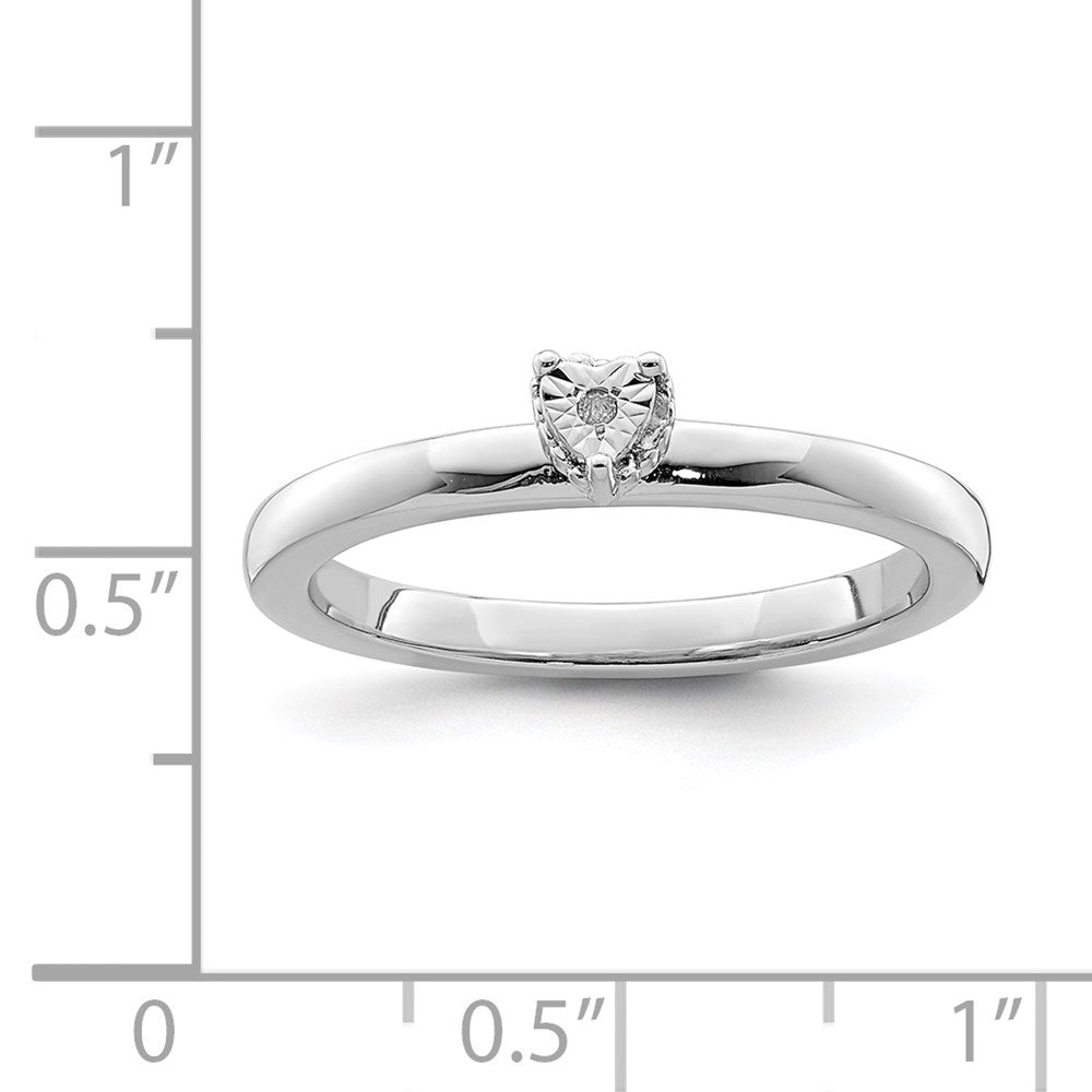 Sterling Silver Rhodium Plated Polished Diamond Heart Shape Ring