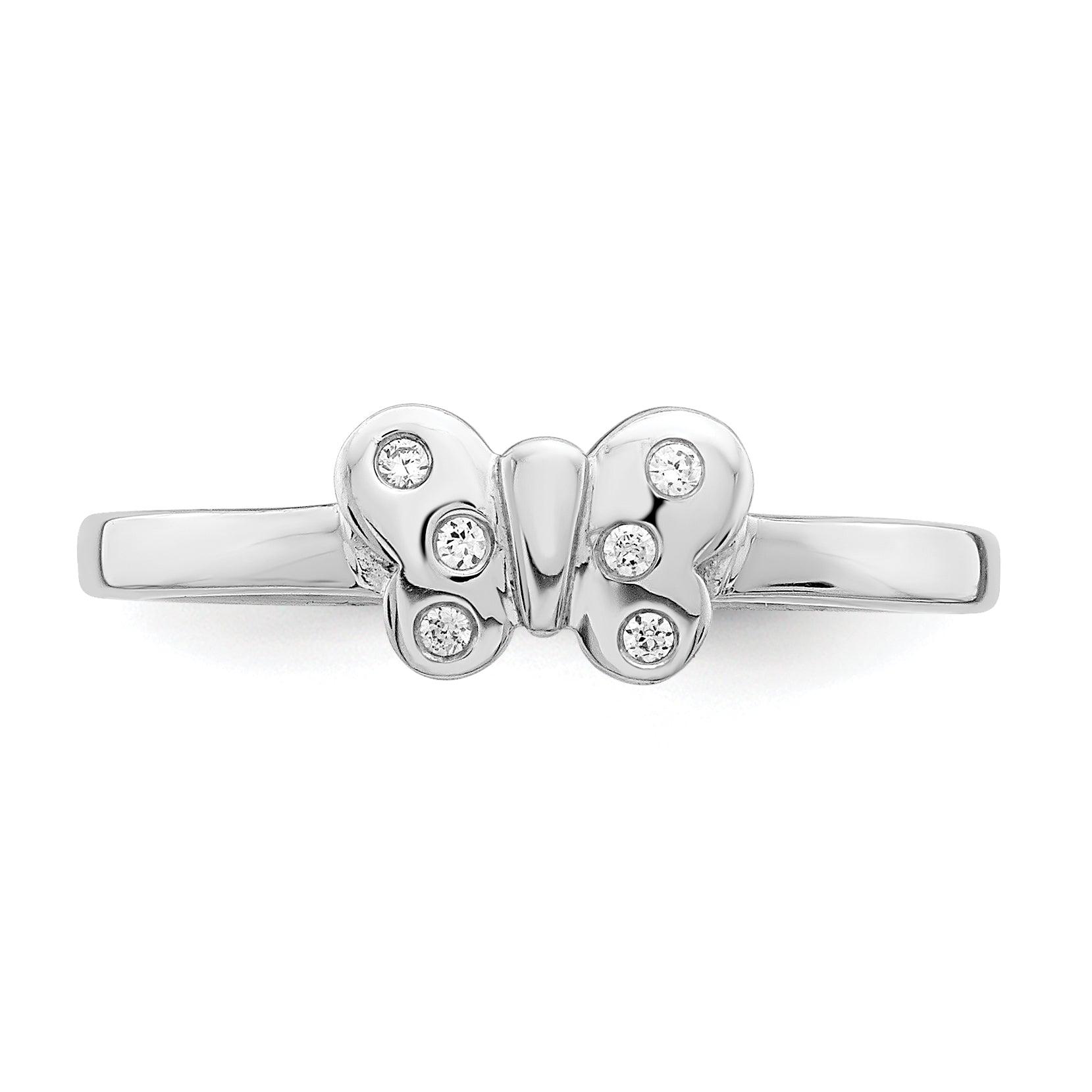 Sterling Silver Rhodium Plated Childs Cz Butterfly Ring (Size 4 Only)