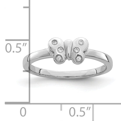Sterling Silver Rhodium Plated Childs Cz Butterfly Ring (Size 4 Only)
