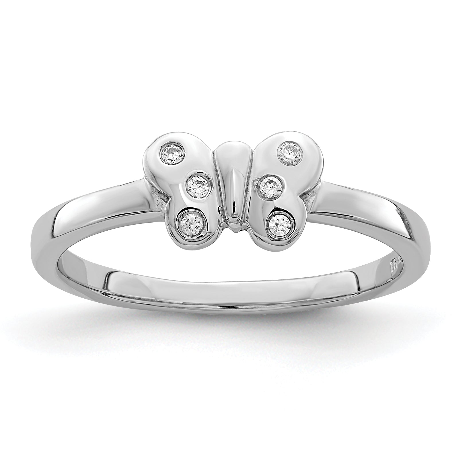 Sterling Silver Rhodium Plated Childs Cz Butterfly Ring (Size 4 Only)