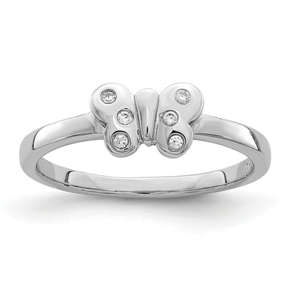 Sterling Silver Rhodium Plated Childs Cz Butterfly Ring (Size 4 Only)