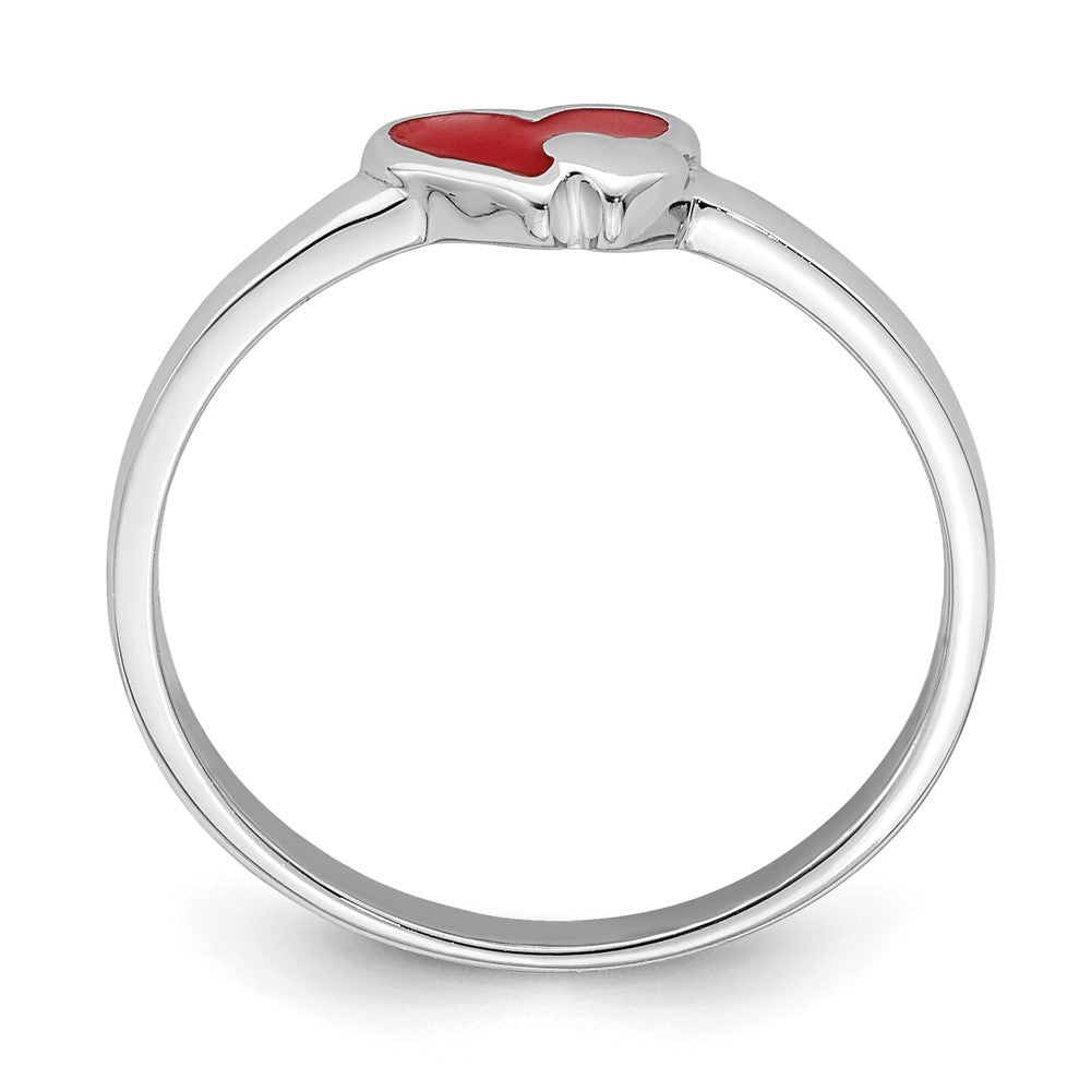 Sterling Silver Rh Plated Red Enameled Double Heart Children'S Ring