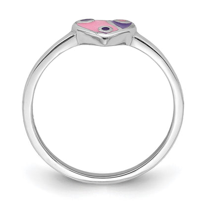 Sterling Silver Rh Plated Pink & Purple Enameled Heart Children'S Ring