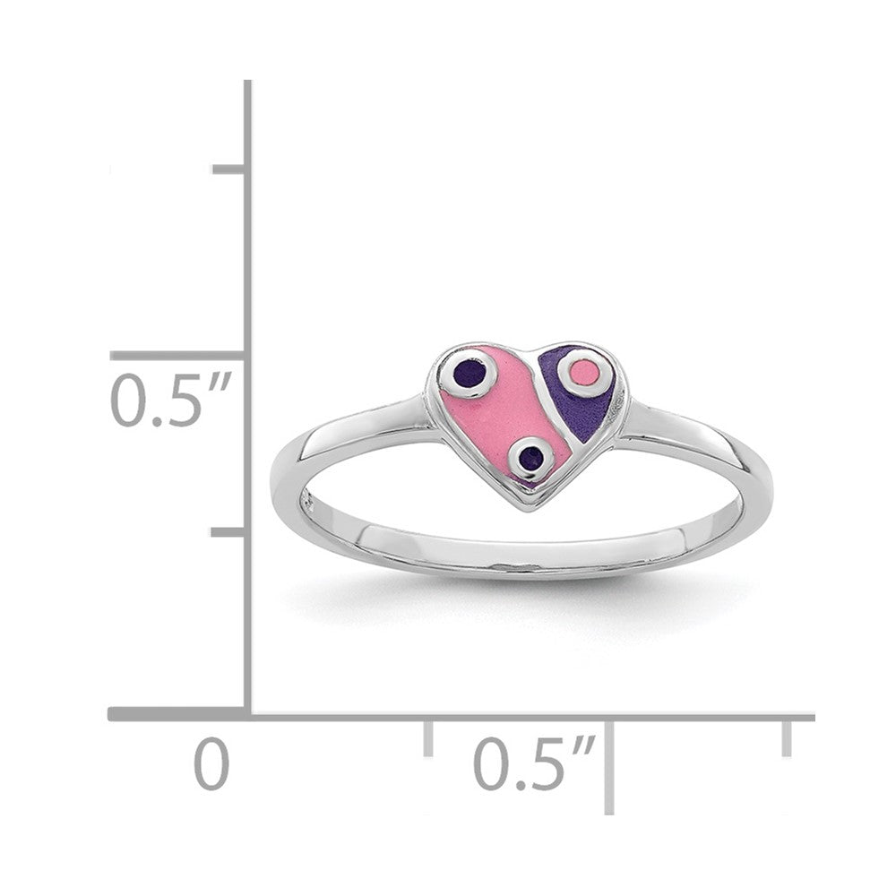 Sterling Silver Rh Plated Pink & Purple Enameled Heart Children'S Ring
