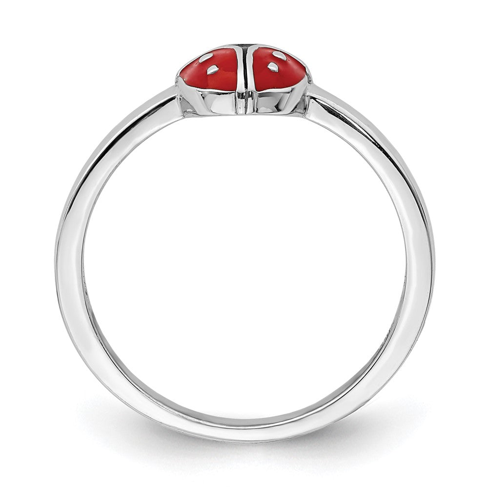 Sterling Silver Rhod Plated Polished & Enameled Ladybug Children'S Ring