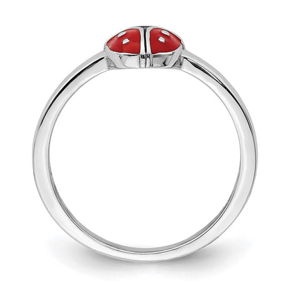 Sterling Silver Rhod Plated Polished & Enameled Ladybug Children'S Ring