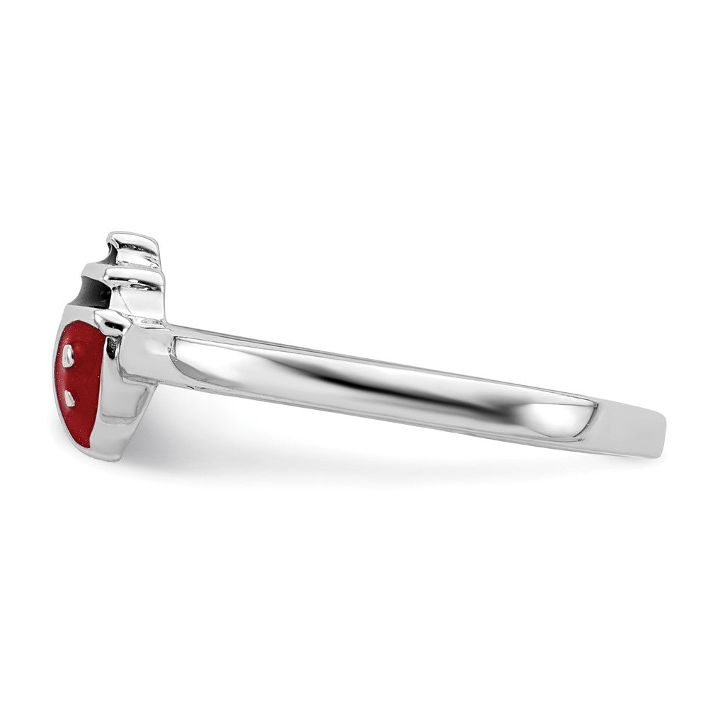 Sterling Silver Rhod Plated Polished & Enameled Ladybug Children'S Ring