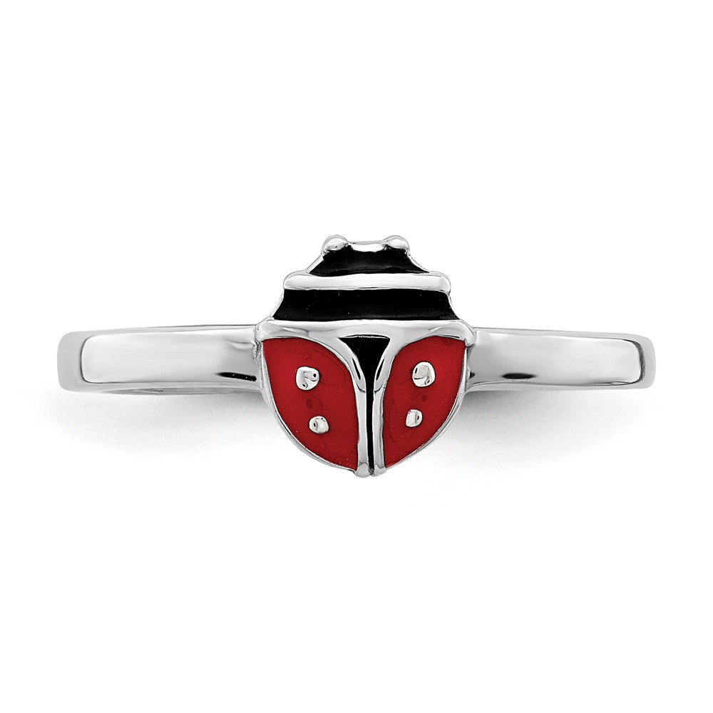 Sterling Silver Rhod Plated Polished & Enameled Ladybug Children'S Ring