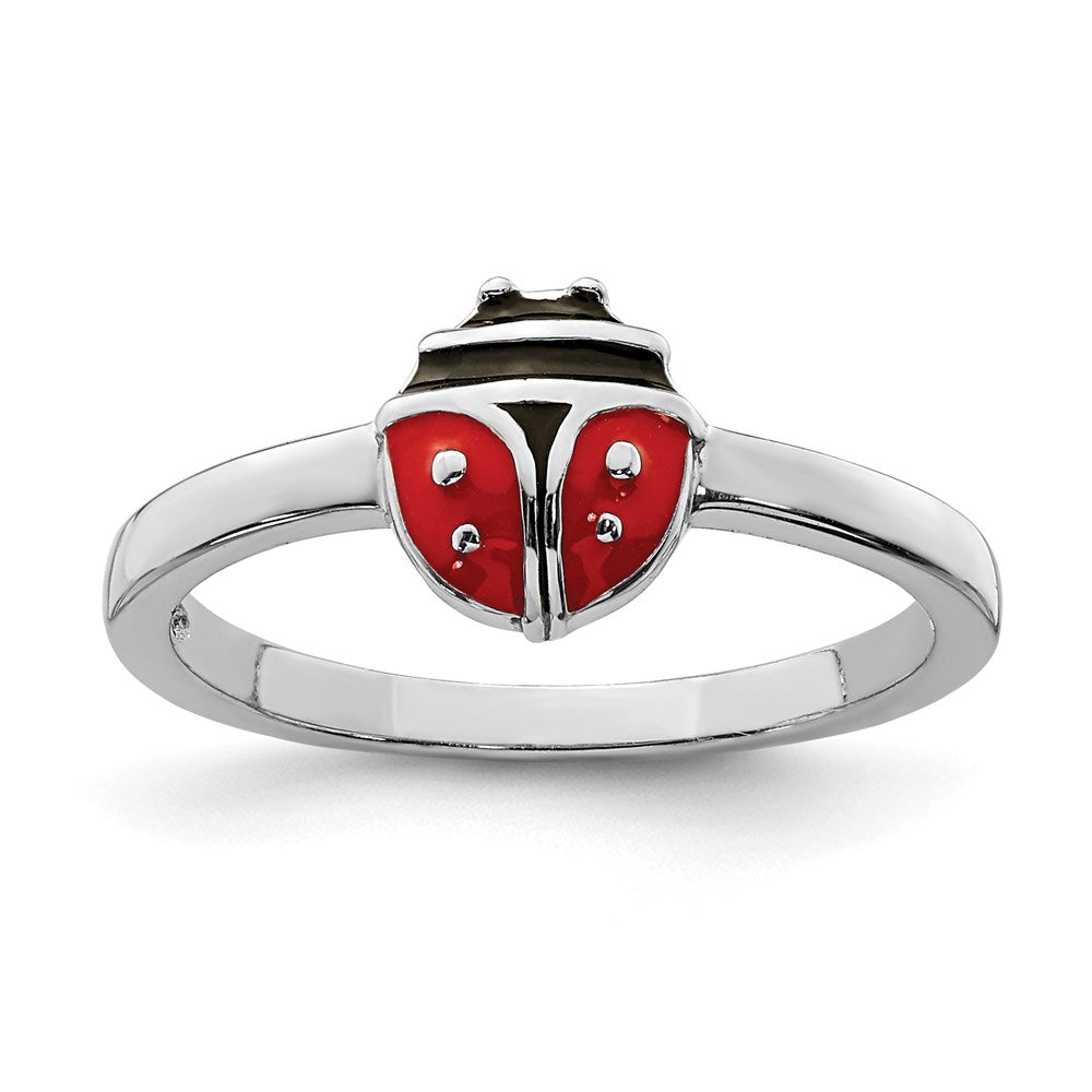 Sterling Silver Rhod Plated Polished & Enameled Ladybug Children'S Ring