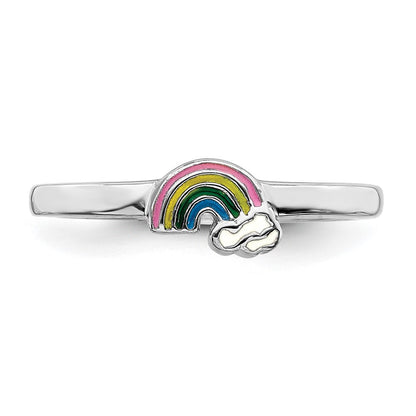 Sterling Silver Rh Plated Multi Color Enameled Rainbow Children'S Ring