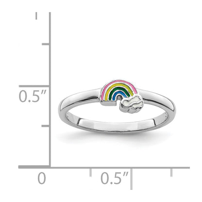 Sterling Silver Rh Plated Multi Color Enameled Rainbow Children'S Ring