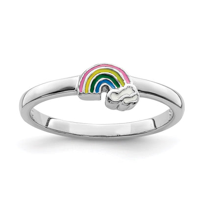 Sterling Silver Rh Plated Multi Color Enameled Rainbow Children'S Ring