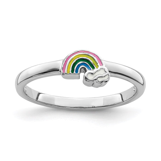 Sterling Silver Rh Plated Multi Color Enameled Rainbow Children'S Ring