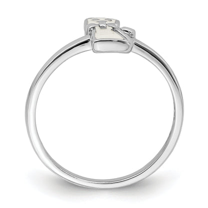 Sterling Silver Rhodium Plated Childs Enameled White Cat Ring (Size 4 Only)