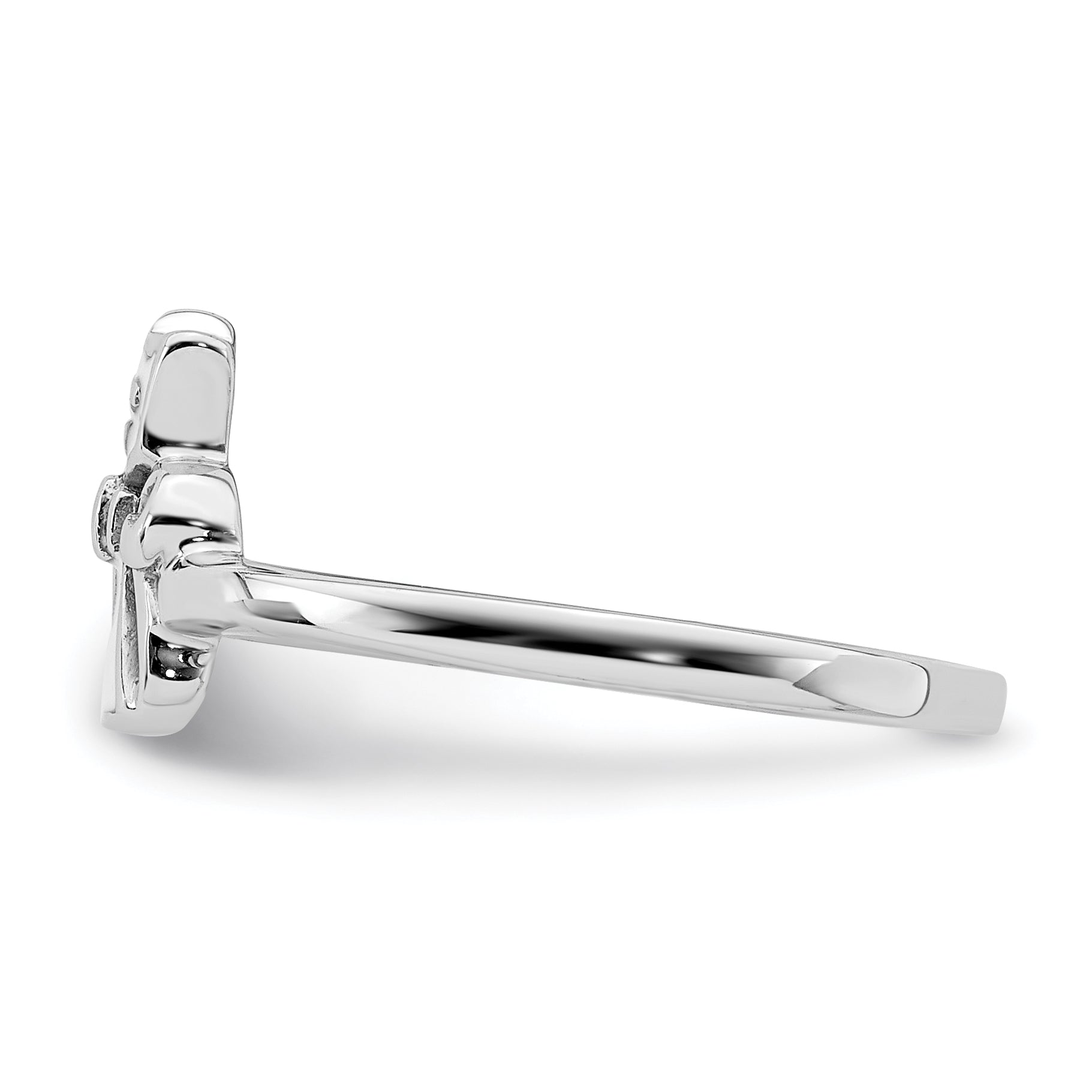 Sterling Silver Rhodium Plated Childs Enameled White Cat Ring (Size 4 Only)