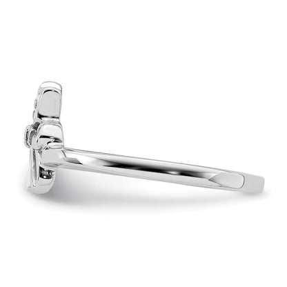 Sterling Silver Rhodium Plated Childs Enameled White Cat Ring (Size 4 Only)