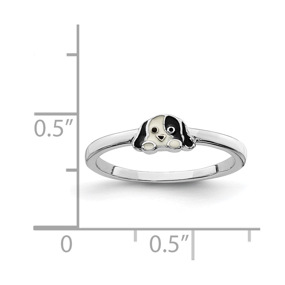 Sterling Silver Rh Plated Black & White Enameled Puppy Children'S Ring