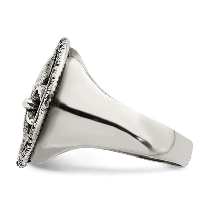 Sterling Silver Antiqued Fleur De Lis Ring