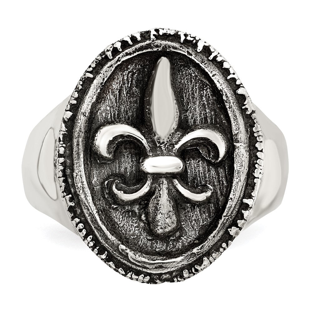 Sterling Silver Antiqued Fleur De Lis Ring