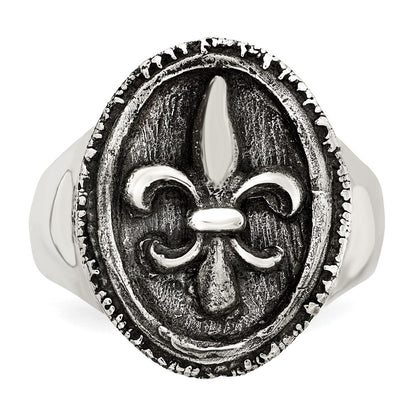 Sterling Silver Antiqued Fleur De Lis Ring