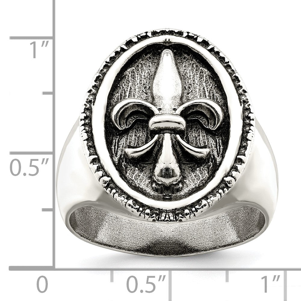 Sterling Silver Antiqued Fleur De Lis Ring