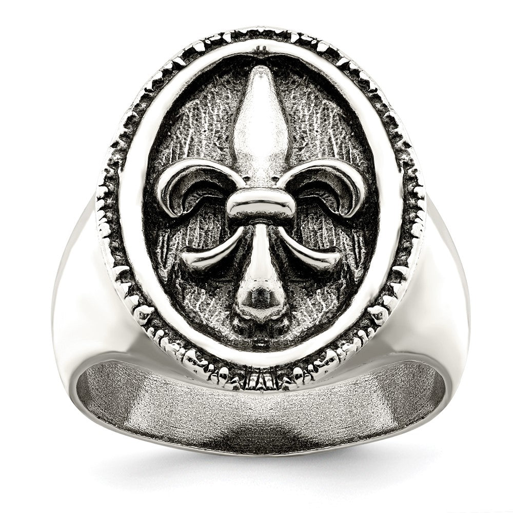 Sterling Silver Antiqued Fleur De Lis Ring