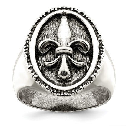 Sterling Silver Antiqued Fleur De Lis Ring