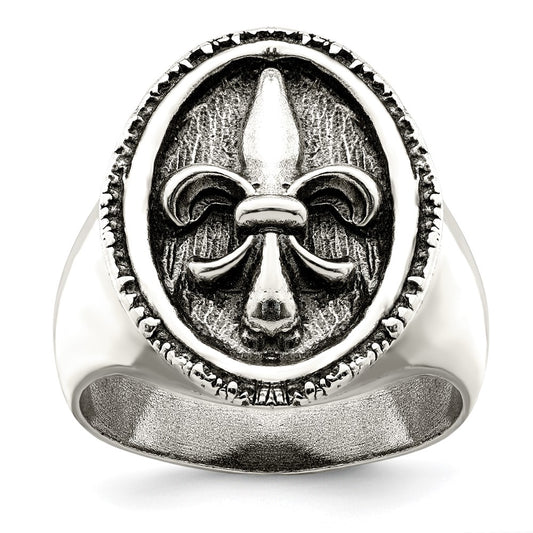 Sterling Silver Antiqued Fleur De Lis Ring