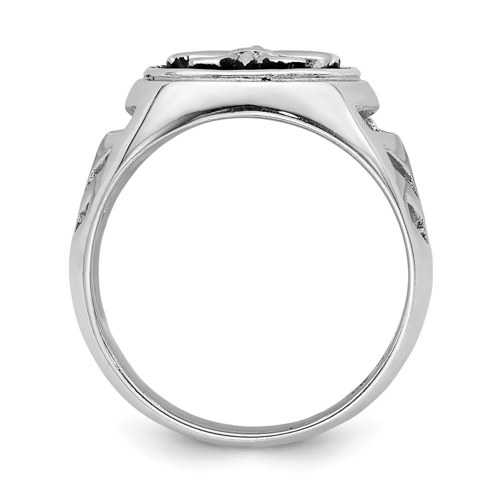 Sterling Silver Rhodium Plated & Antiqued Fleur De Lis Ring