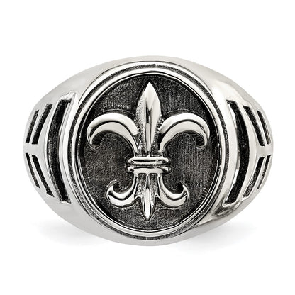 Sterling Silver Antiqued Fleur De Lis Ring