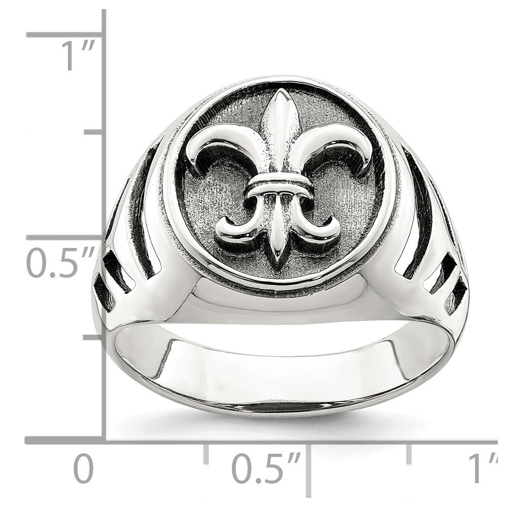 Sterling Silver Antiqued Fleur De Lis Ring