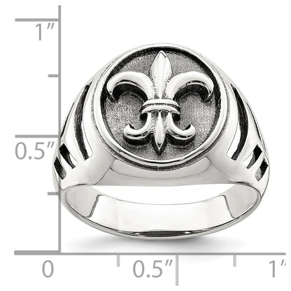 Sterling Silver Antiqued Fleur De Lis Ring