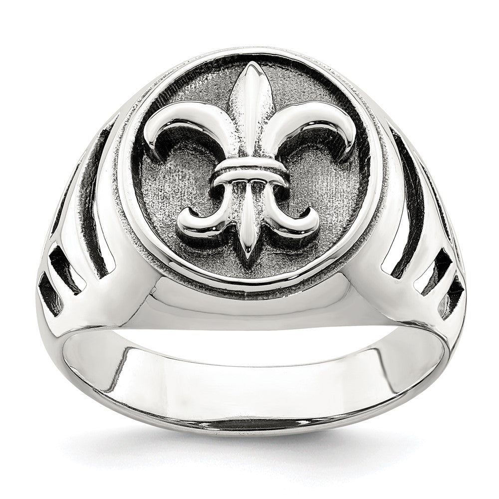 Sterling Silver Antiqued Fleur De Lis Ring