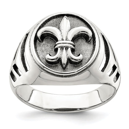 Sterling Silver Antiqued Fleur De Lis Ring