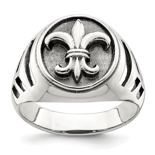 Sterling Silver Antiqued Fleur De Lis Ring