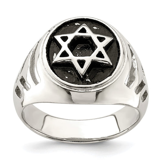 Sterling Silver Antiqued Star Of David Ring
