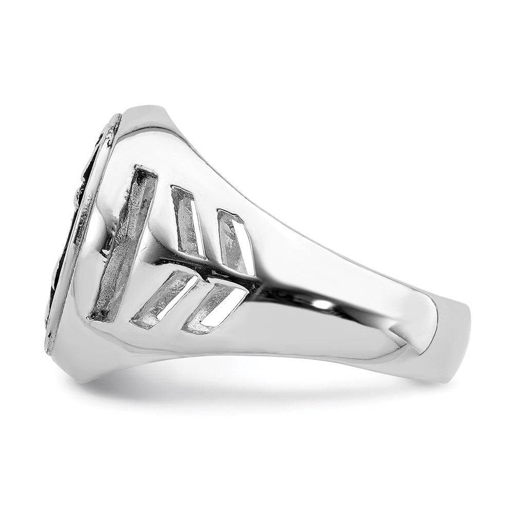 Sterling Silver Rhodium Plated & Antiqued Anchor Ring