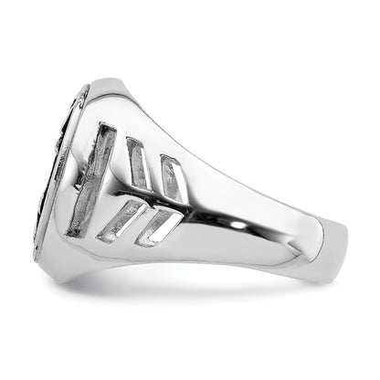Sterling Silver Rhodium Plated & Antiqued Anchor Ring