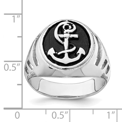 Sterling Silver Rhodium Plated & Antiqued Anchor Ring