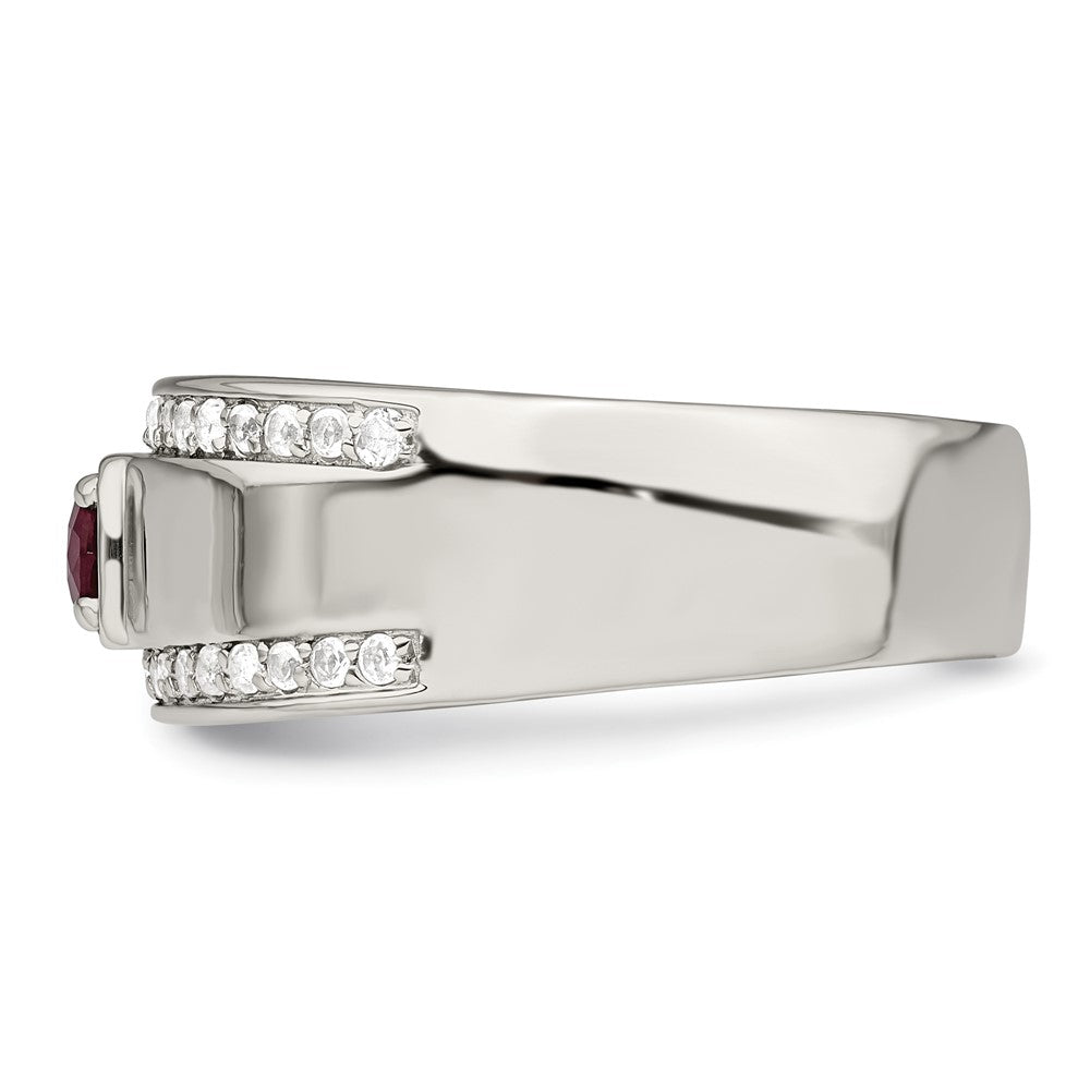 Sterling Silver Rhod Plated Men'S African Ruby And White Topaz Ring