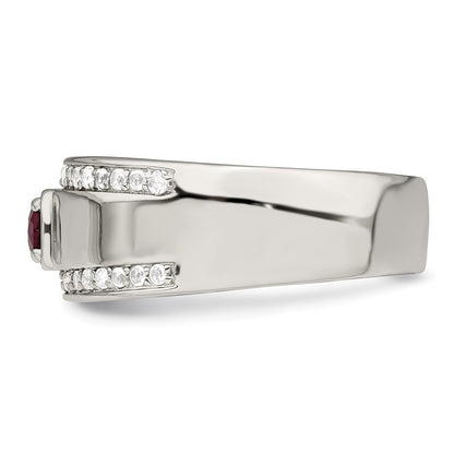 Sterling Silver Rhod Plated Men'S African Ruby And White Topaz Ring
