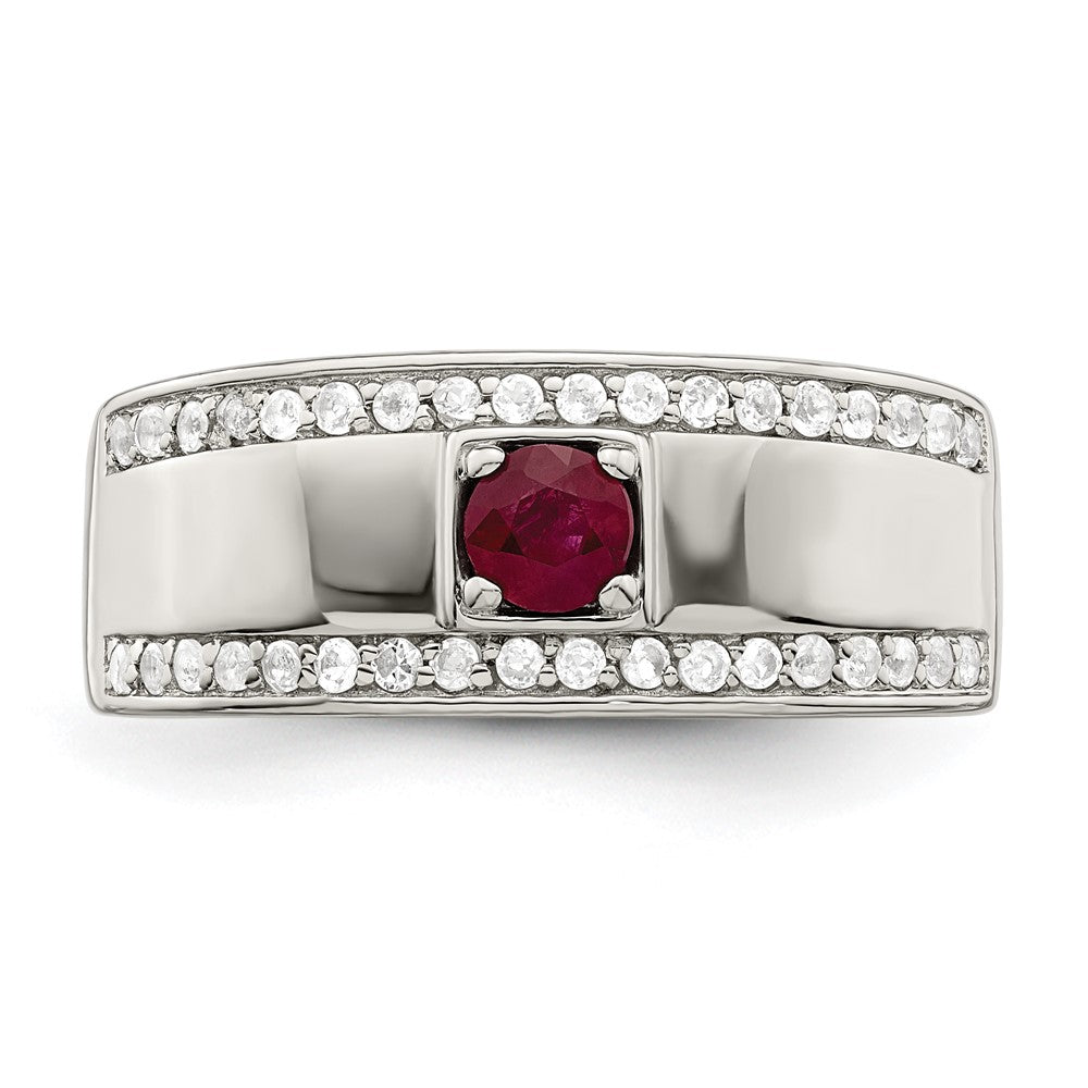 Sterling Silver Rhod Plated Men'S African Ruby And White Topaz Ring
