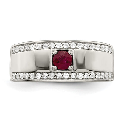 Sterling Silver Rhod Plated Men'S African Ruby And White Topaz Ring