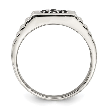 Sterling Silver Rhodium Plated Men'S Onyx Ring