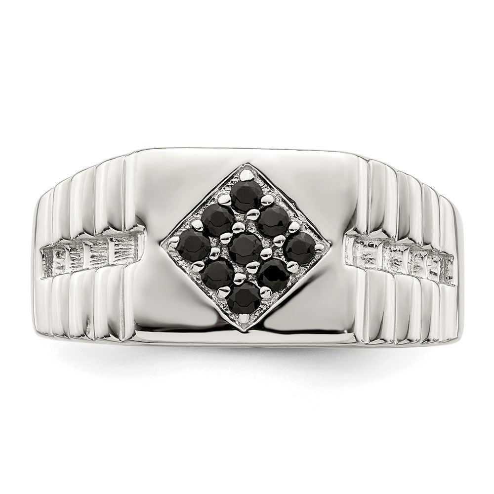 Sterling Silver Rhodium Plated Men'S Onyx Ring